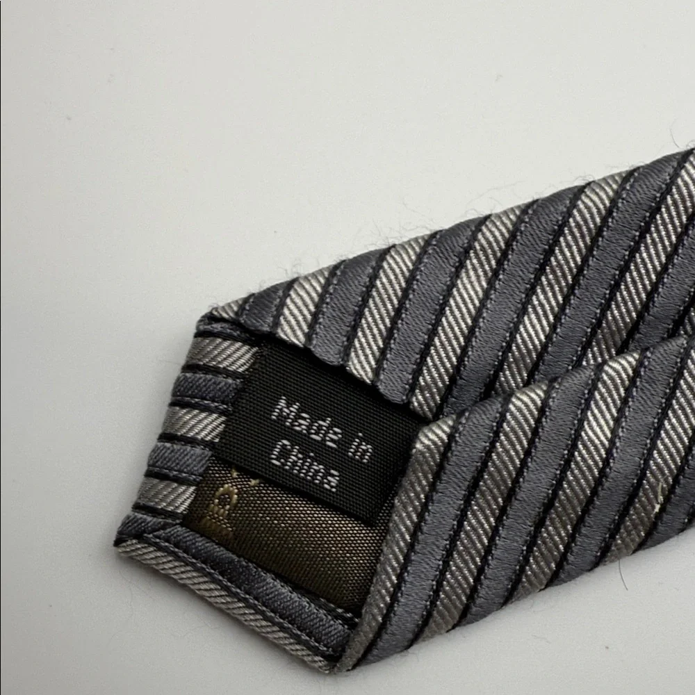 Vintage Calvin Klein Striped Tie, light gray, & dark gray colors, 100% silk